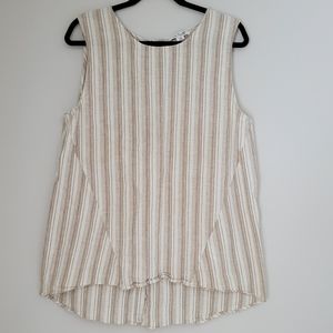 High low simply Noelle linen blend tank top button down back cream and tan